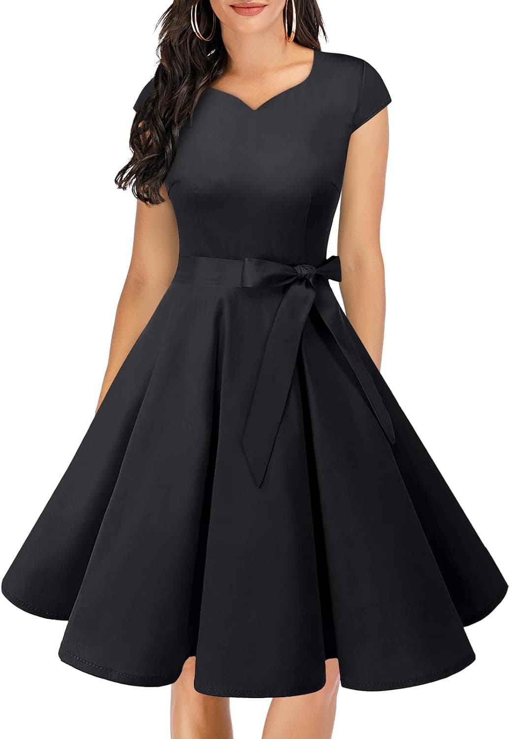 DRESSTELLS 1950s Dresses for Women, Vintage Dresses, 50s Retro Pinup Homecoming Dress with Sleeve Belt