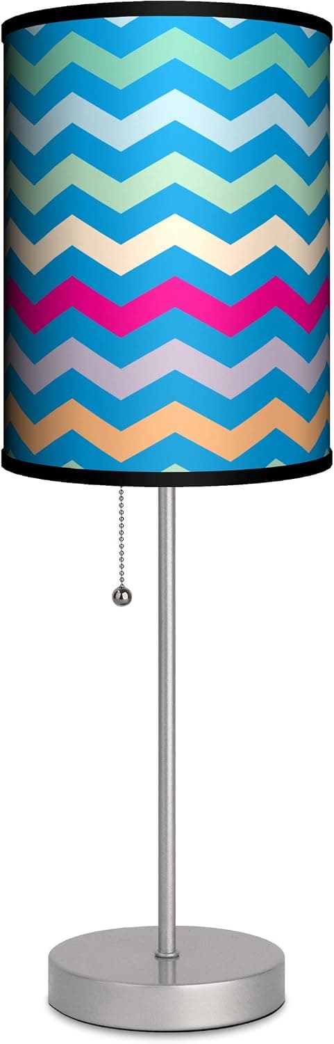 Lamp-In-A-Box Cevron Stripe Table Lamp for Bedroom, Living Room, Office Desk Lighting Home Decor, Geometric Printed Lampshade Gifts