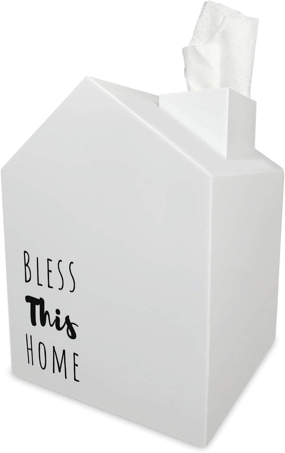 House Tissue Box Cover | Bless This Home Modern Style | Plastic White Case | Unique Tissue Paper Decor Holder for The Bedroom, Bathroom, Outhouse Toilet or Casa | Square Tissuebox Shaped