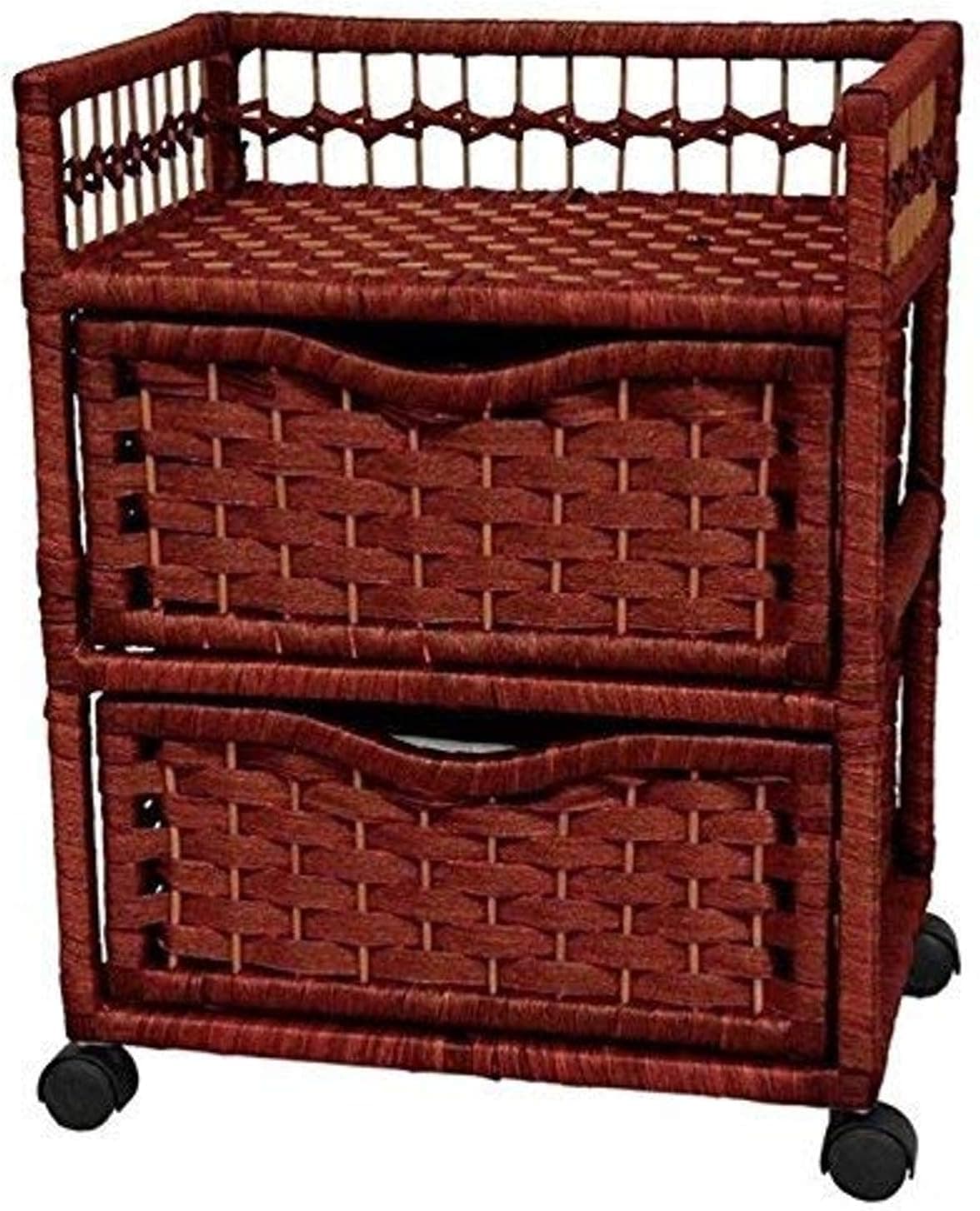 Oriental Furniture 23" Natural Fiber Chest of Drawers on Wheels - Mahogany