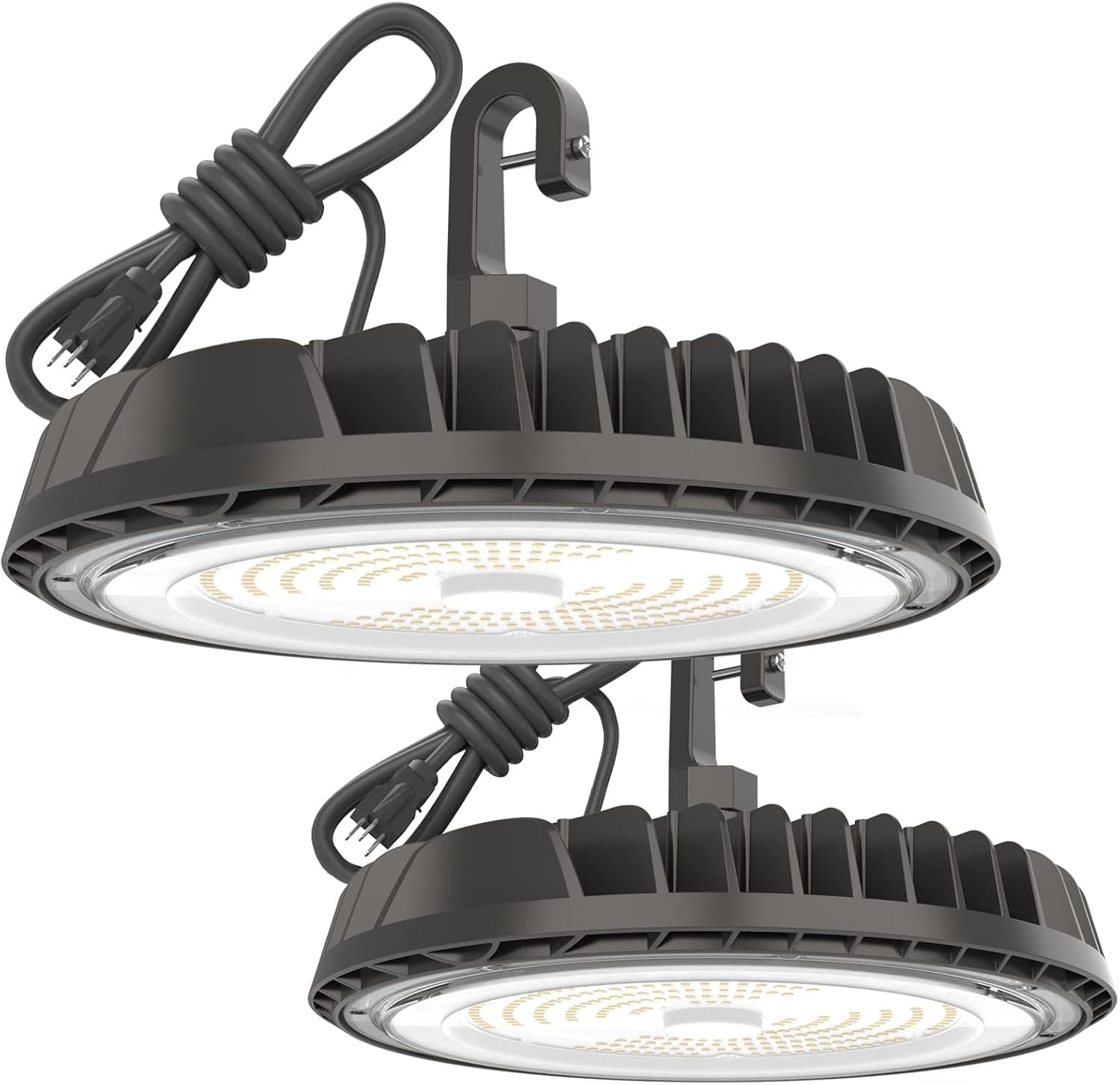 HYPERLITE LED High Bay Light 150W 2 Packs 21,000LM with US Plug UFO High Bay Light for Warehouse Workshop Factory Gym Garage Barn