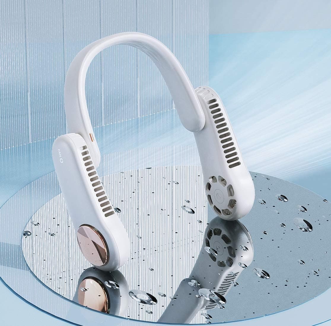 Latta Alvor Portable Rotated Folded Hands Free Neck Fan Lazy Neckband Fan Leafless Battery Operated Hanging Personal Fan 3 Wind Speeds Silent Rechargeable Headphone Design USB Powered Fan (White)