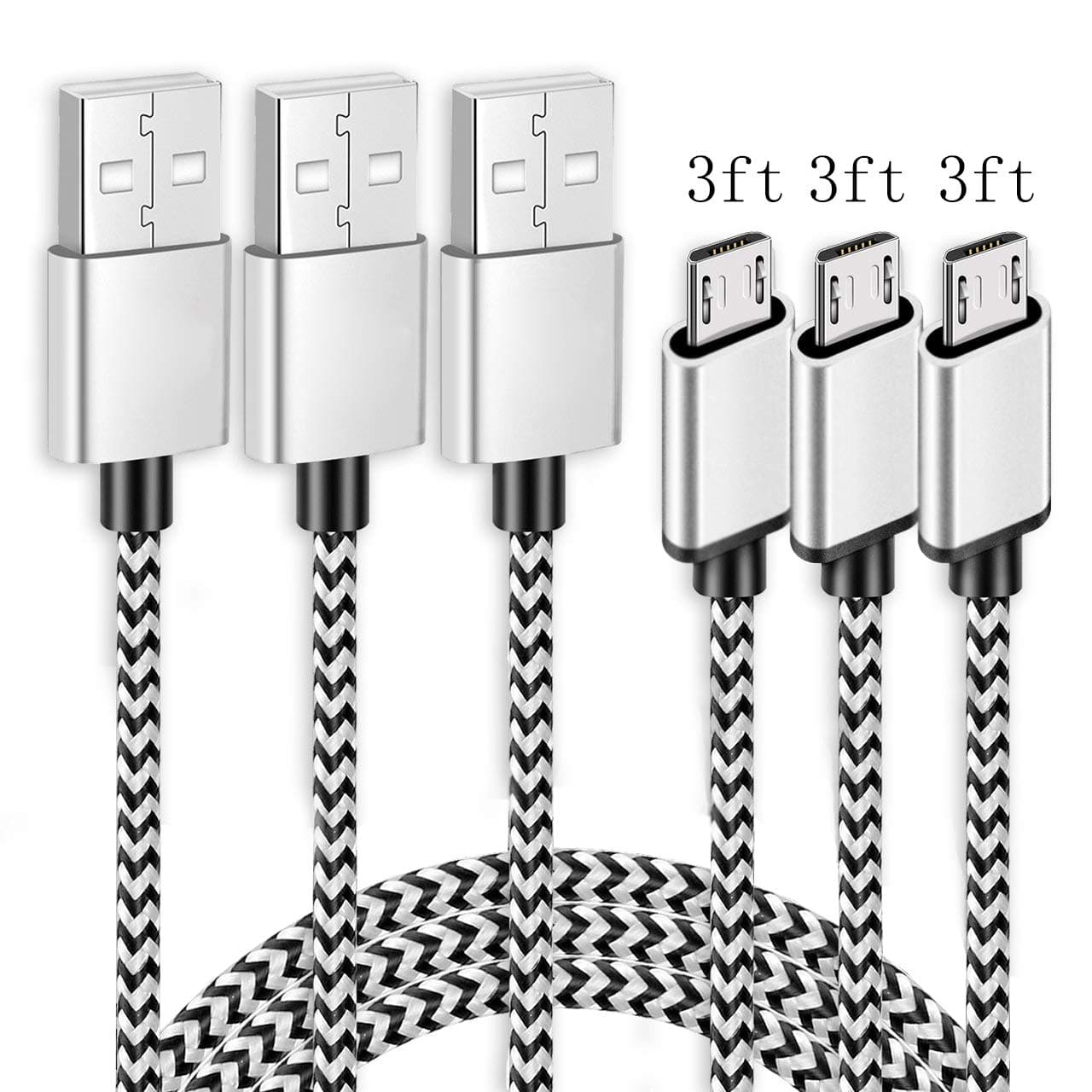 Kindle Fast Charging Cord, 3Pack 3ft Micro USB Android Charger Cable Quick Charge for Amazon Fire HD 6 7 8 10(1st-8th Gen) HDX 8.9" 9.7" Tablets and E-Reader(3rd-11th Gen), LG G3 G4,Stylo 2 3 Phone