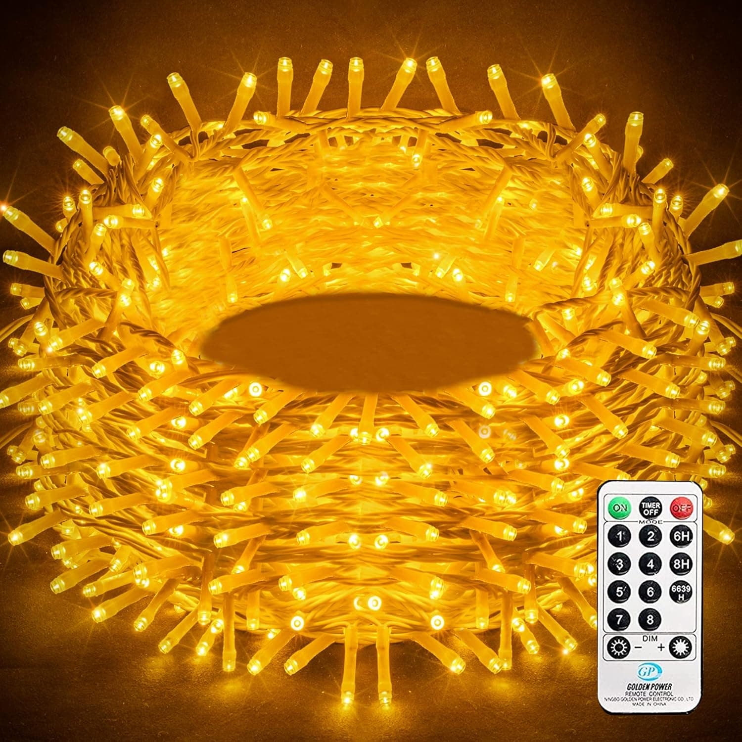Dazzle Bright 164FT 500LED Christmas Lights, Waterproof Christmas Outdoor String Lights White Wire with Remote 8 Modes Christmas Decorations for Party Yard Wedding Decor, Warm White