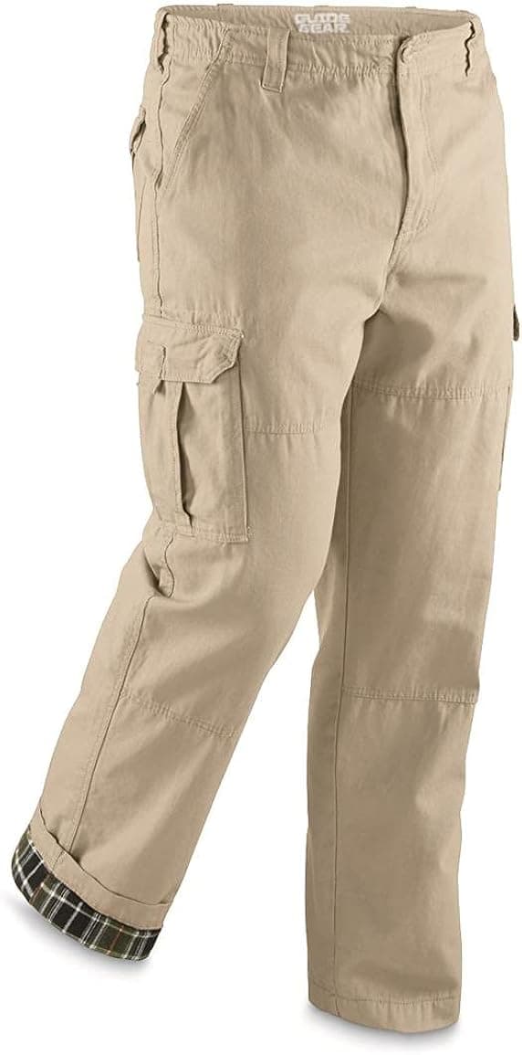 Guide Gear Men’s Flannel-Lined Cargo Work Pants with Pockets, Relaxed Fit