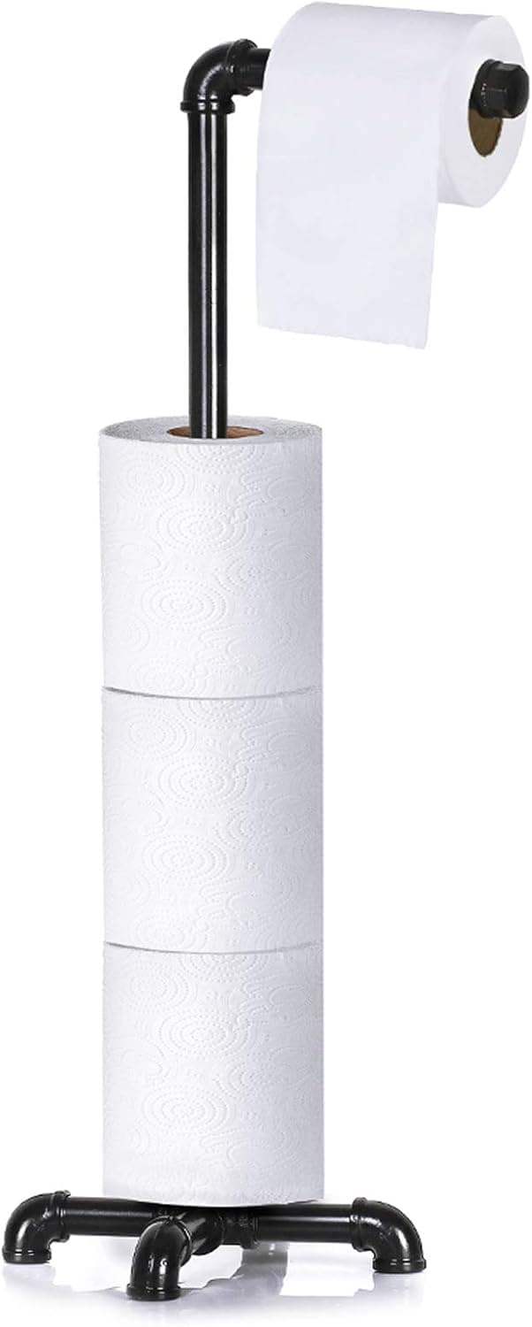 LIANTRAL Toilet Paper Holder Stand, Freestanding Industrial Bathroom Tissue Roller Dispenser Rack, Black
