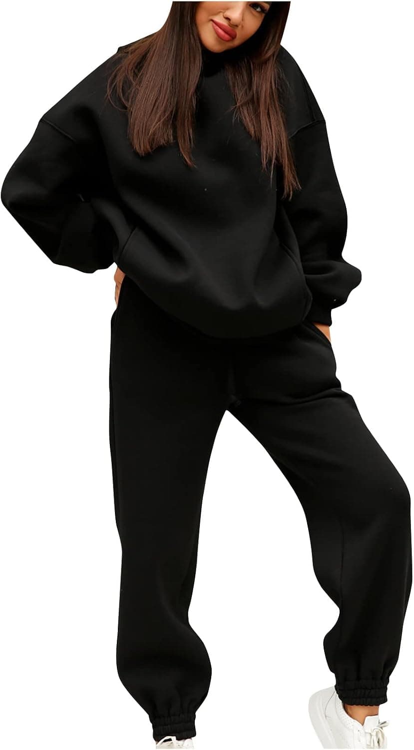RKSTN Sweatsuits for Women Set Fall Winter Two Piece Outfits Solid Color Hoodie Sweatshirt Sweatpant Casual Workout Tracksuit