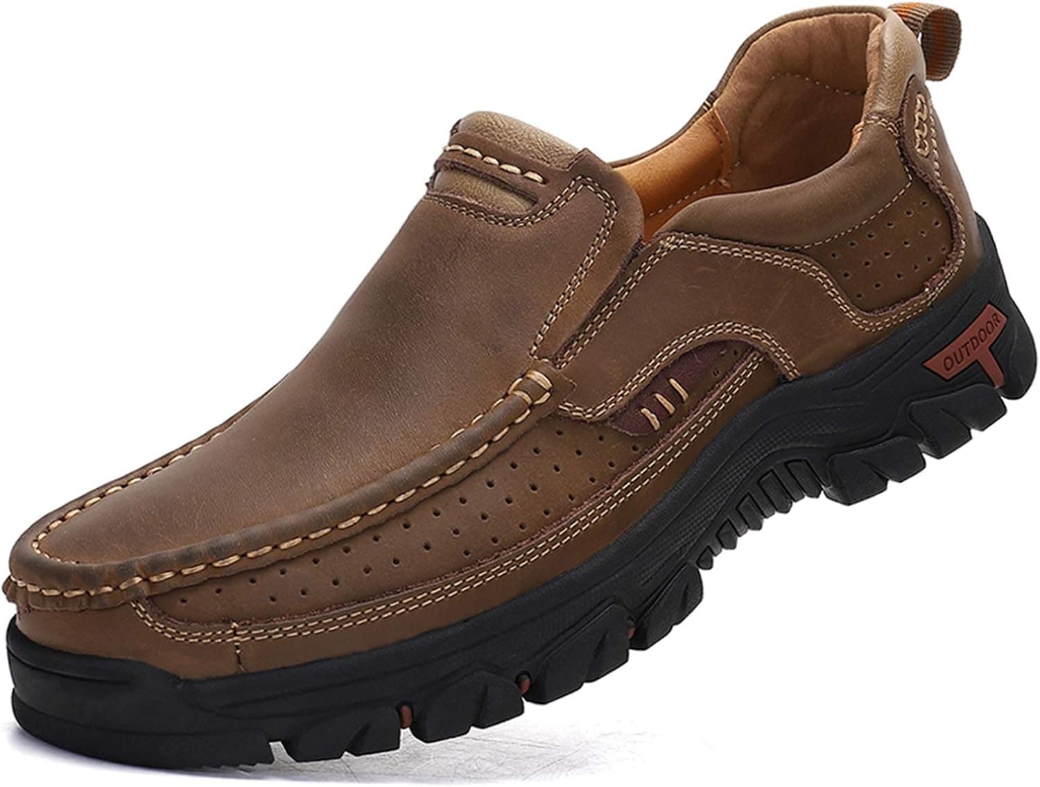 Venshine Mens Walking Shoes Leather Lightweight Breathable Casual Slip On Loafers