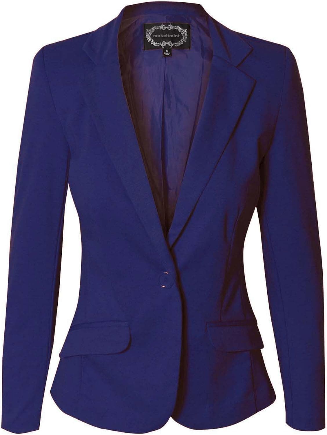 makeitmint Women's Basic Solid Casual One Button Jacket Blazer