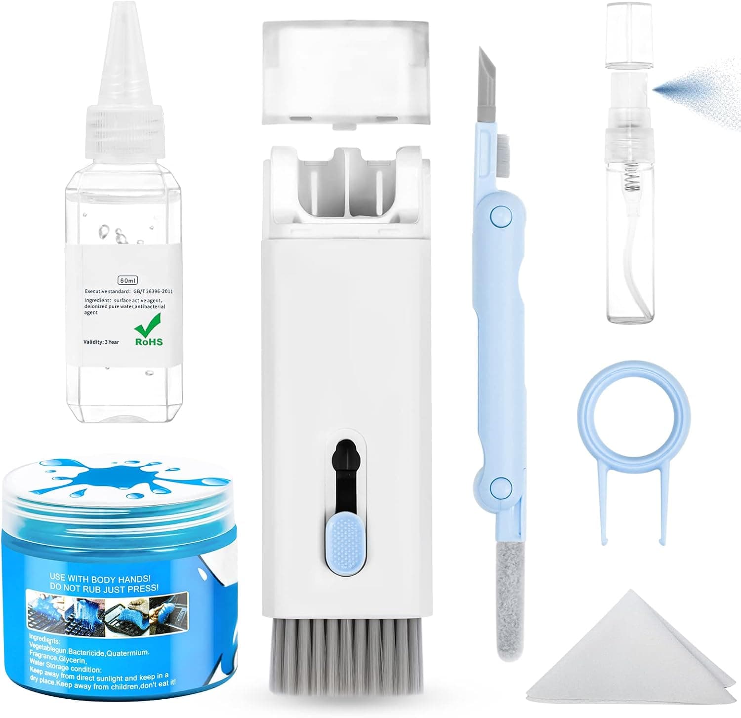 walrfid Computer Screen Keyboard Earbud Cleaner Kit for Laptop MacBook Airpod Earpod iPhone iPad iPod PC Eyeglass, Phone Touchscreen Cleaning Tool with Car Detailing Putty Gel and Cleaners Brush Pen