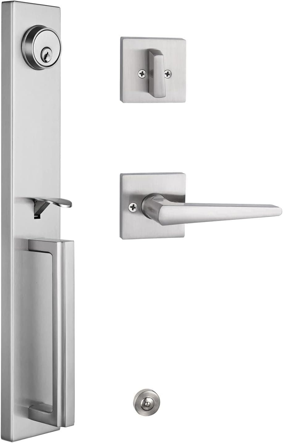 TMC Handleset with Modern Knob and Mode,Handleset for Exterior and Front Door with Deadbolt in Silver Satin Nickel Finish MDHST (KEYED HANDLESET, Brushed Nickel)