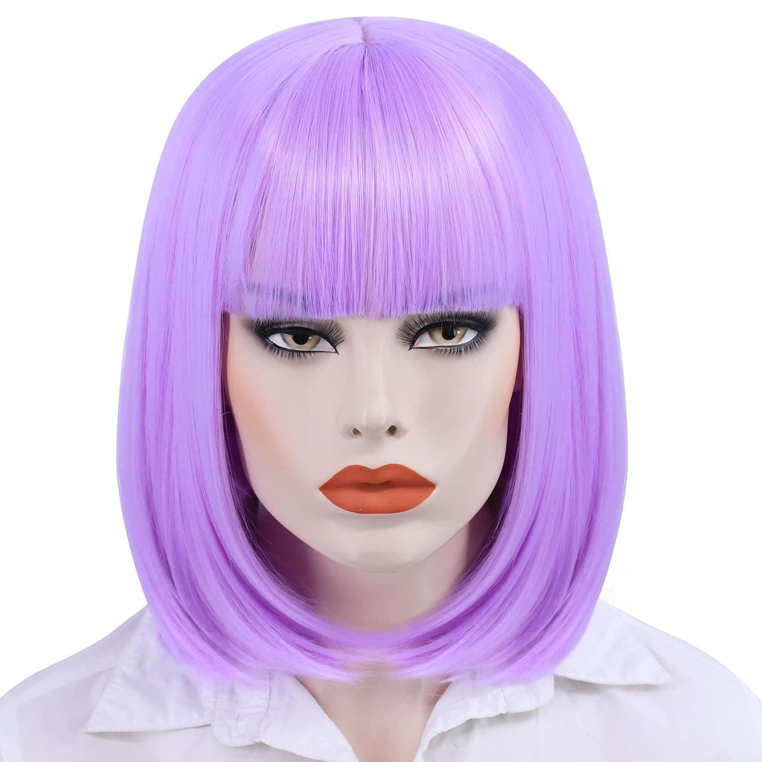 Hulaidywig Short Straight Bob Hair Wig with Bangs for Women,Natural Synthetic Straight Wigs for Daily Party Halloween Cosplay (Light Purple)