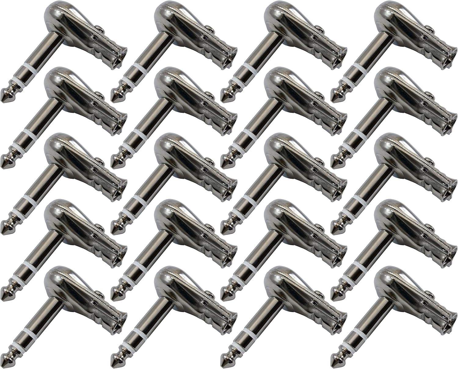 GLS Audio 1/4" Right Angle Plugs TRS Stereo Flat Low Profile Pancake Style for Speaker Cables, Patch Cables, Snakes - Male 1/4 Inch Phono 6.3mm Phone Plug Bulk - 20 Pack