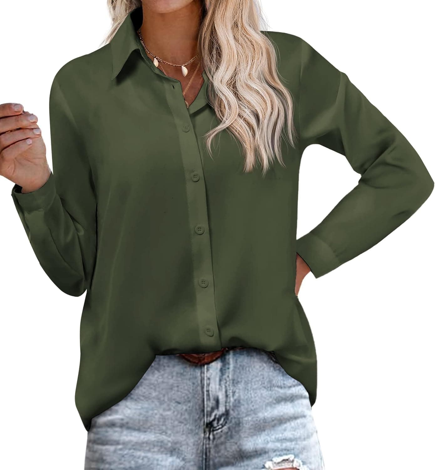 Zeagoo Women Button Down Shirts Office Long Sleeve Dress Blouse Collared Work Casual Shirt Tops S-XXL