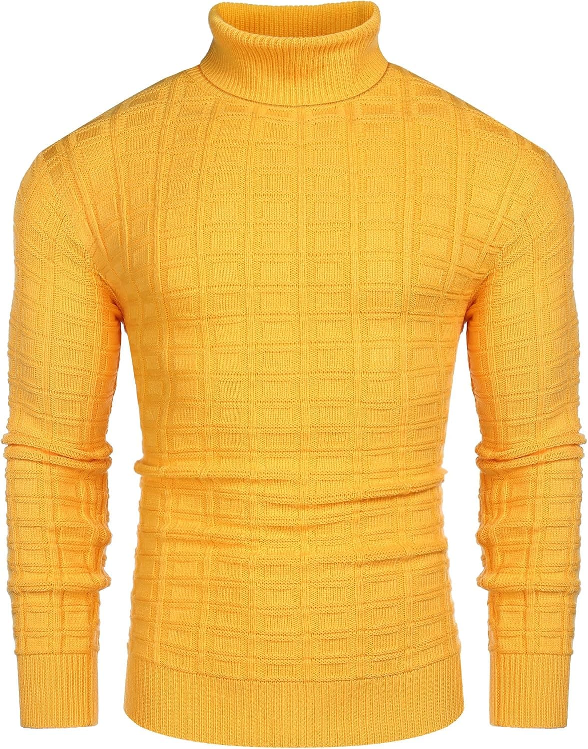 COOFANDY Men's Slim Fit Turtleneck Sweater Casual Solid Waffle Knitted Pullover Sweaters