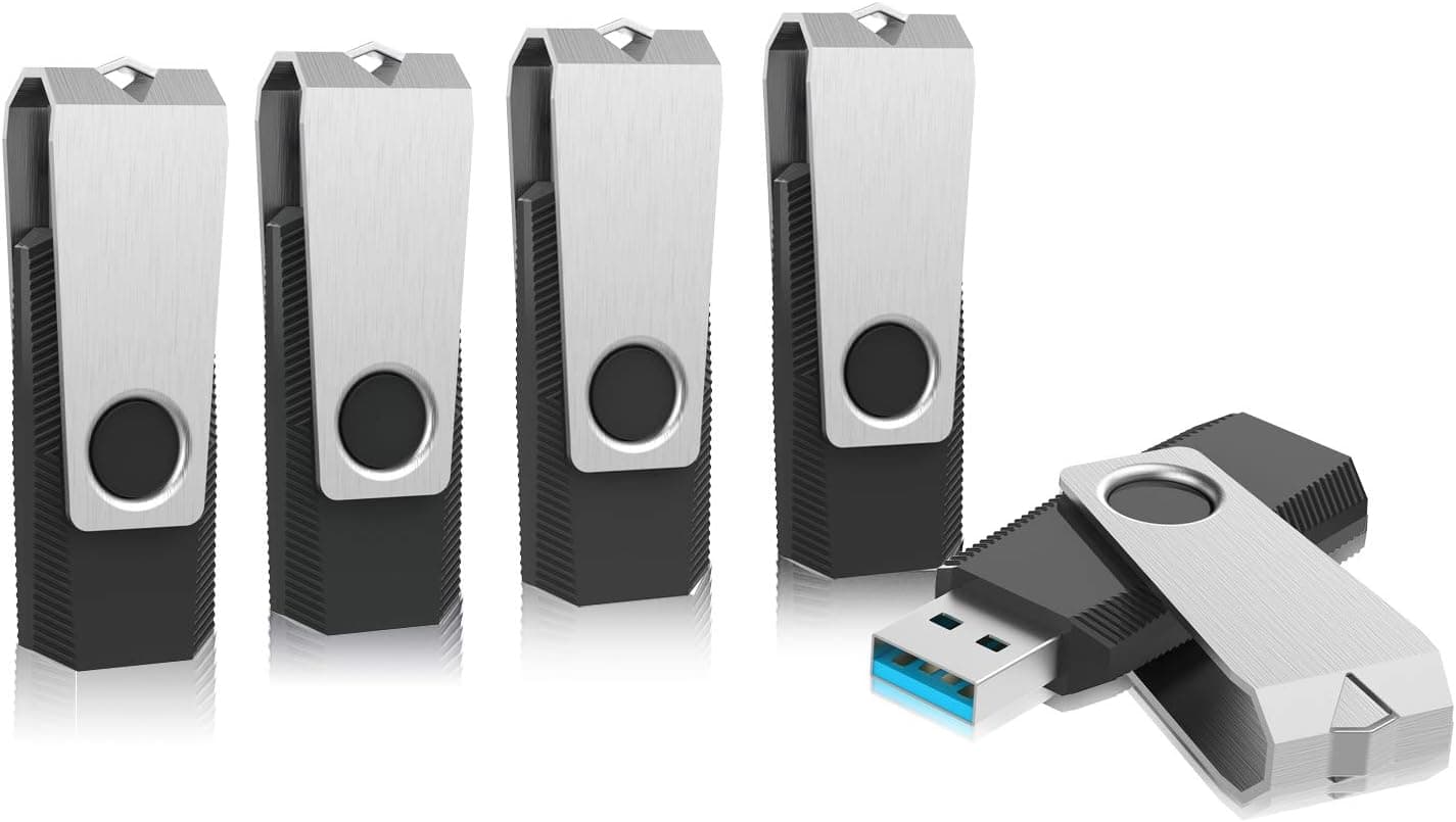 Flash Drives 5 Pack 64GB USB 3.0 Flash Drive Memory Stick Drive Swivel USB Drive Bulk Thumb Drives for Data Storage with LED Indicator Black