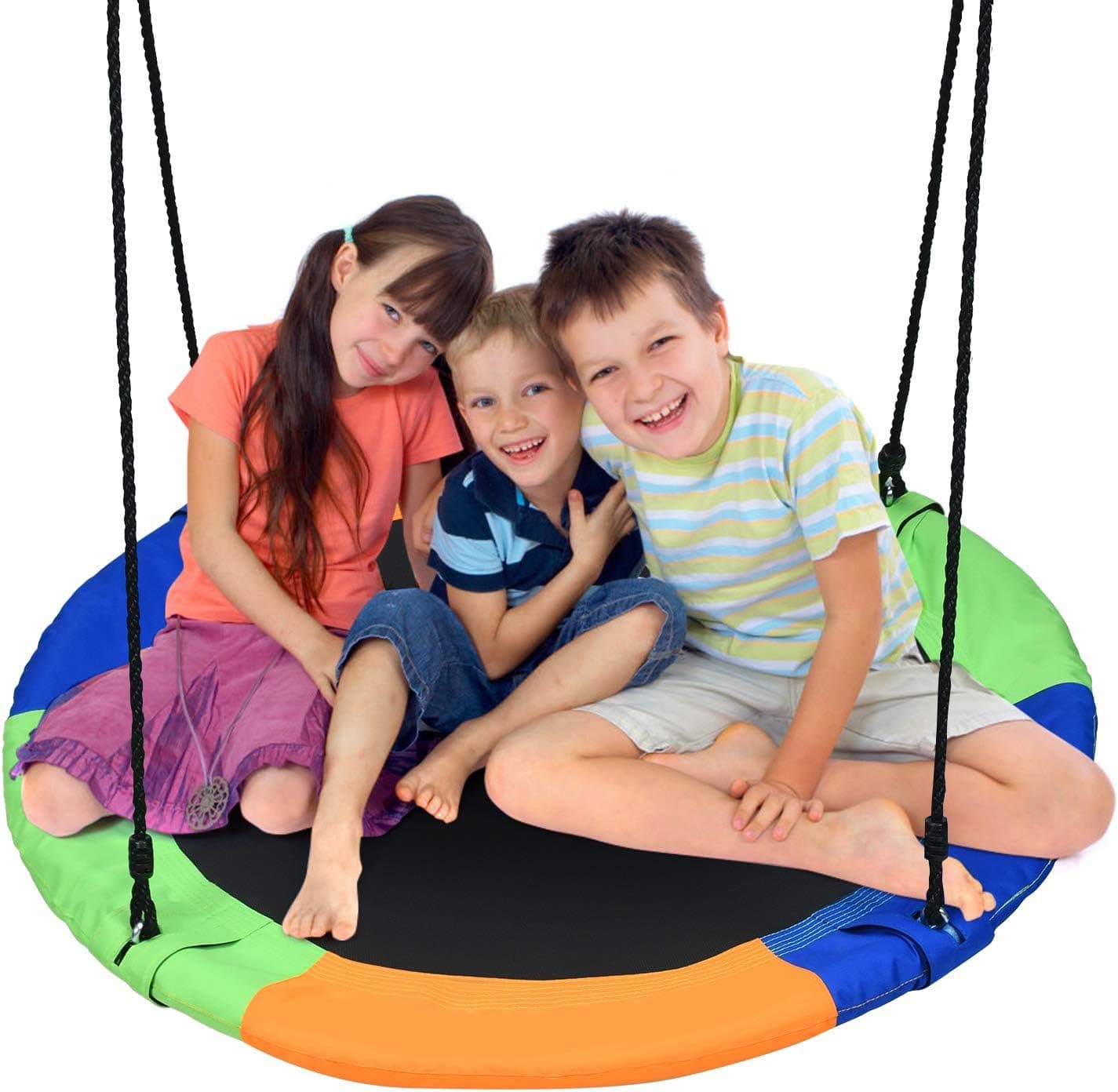 Costzon 40’’ Flying Saucer Tree Swing, Safe and Sturdy Swing for Children W/Easy Assembly, Adjustable Ropes, Ideal for Park Backyard, Playground, and Playroom (Rainbow)