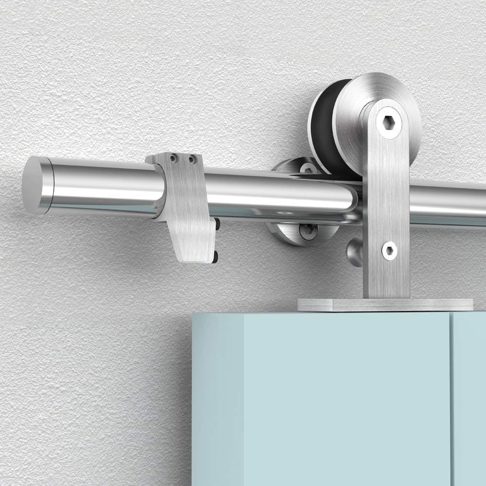 Hahaemall Top-Mount 11FT/ 132'' Stainless Steel Barn Door Hardware Slidng Double Door (11FT Double Door Kit, Silver)