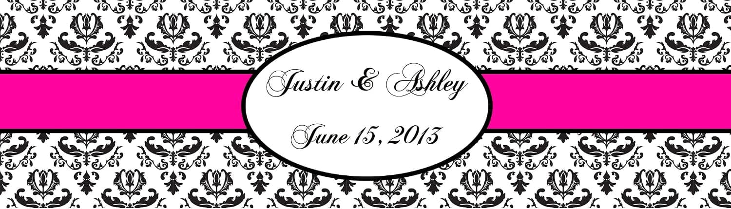 100 Damask 1 PINK Wedding Anniversary Baby Shower Water Bottle Labels