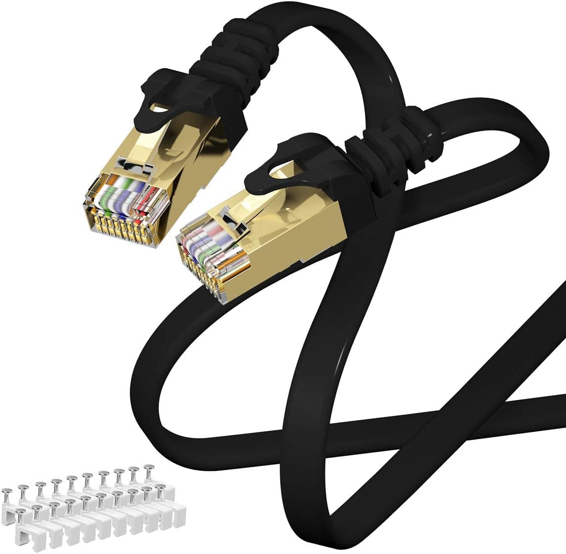 Cat8 Ethernet Cable 50ft Black - High Speed Flat Internet Network Computer Patch Cord, 40Gbps 2000Mhz with Gold Plated Rj45 Connectors - Faster Than Cat7/Cat6/Cat5 Network Cable – 50 Feet Black