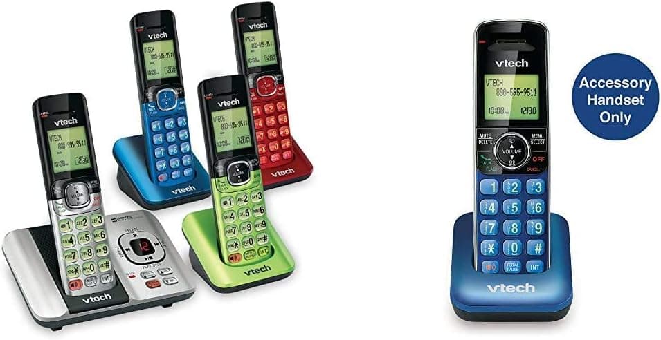 VTech CS6529-4B 4-Handset DECT 6.0 Cordless Phone with Answering System and Caller ID, Expandable up to 5 Handsets, Wall-Mountable & CS6409-15 Accessory Cordless Handset, Blue