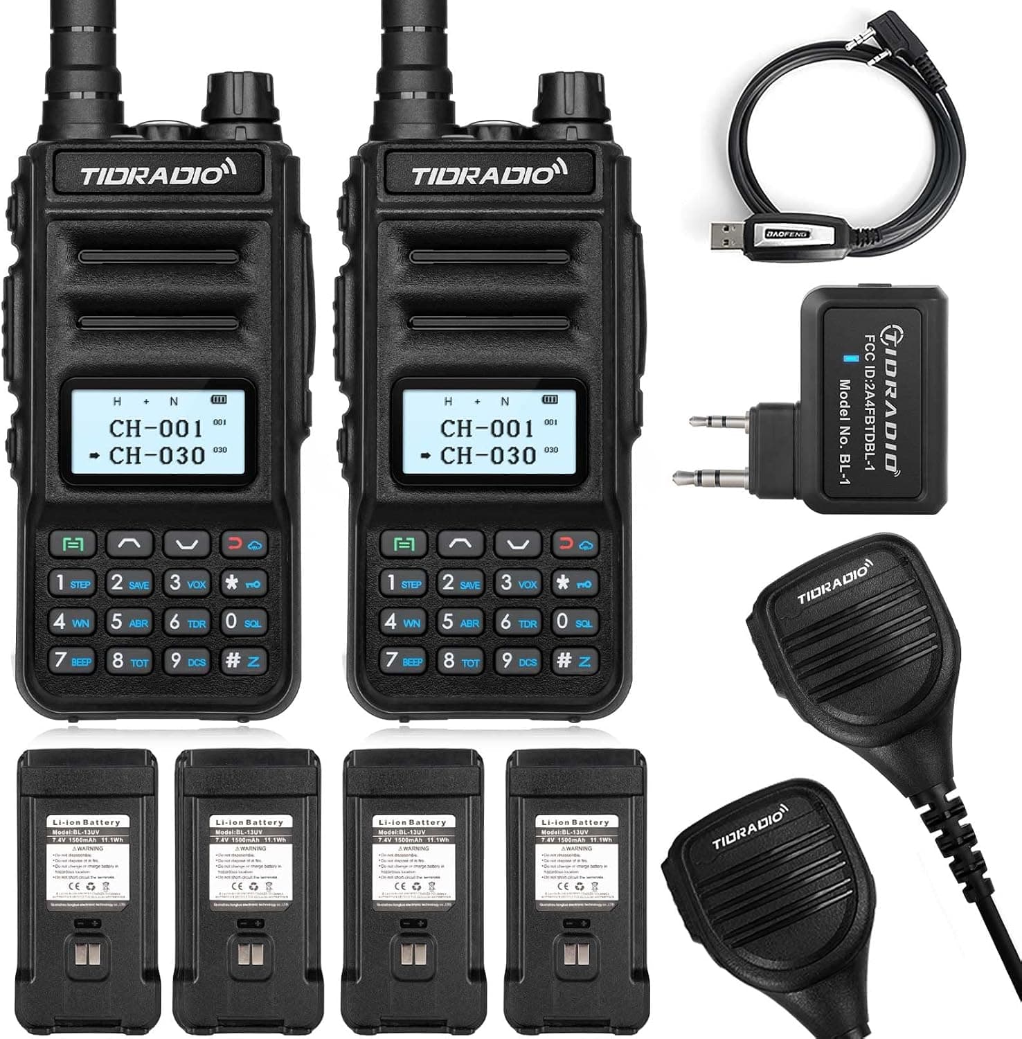 TIDRADIO TD-H5 GMRS Radio and Wireless Programmer with 4pcs 1500mah Batteries, 5Watt GMRS Handheld Radio for Adults, GMRS Repeater Capable, Two Way Radio with NOAA Weather Receiver & Scan (2 Pack)