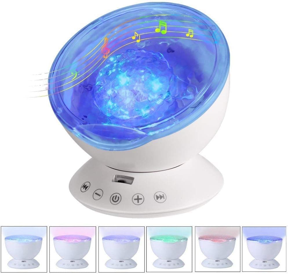 Ocean Wave Projector with Remote Control, ALED Light Night Light Projector with Built-in HD Music Player 7 Colors Changing Modes Night Lamp for Bedroom/Baby Nursery Room/Living Room/Velentine's Day