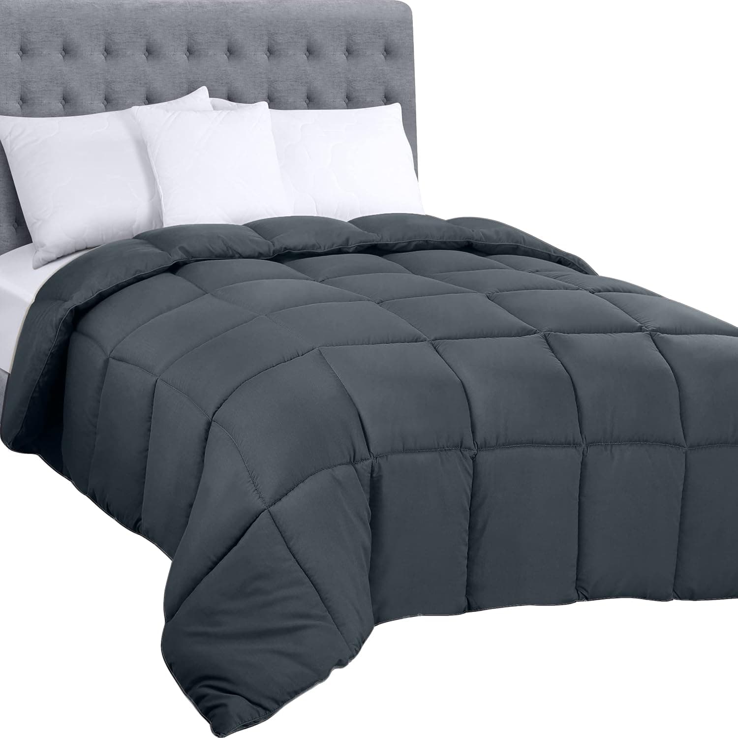 Utopia Bedding All Season 250 GSM Comforter - Plush Siliconized Fiberfill Comforters Queen Size - Box Stitched (Full/Queen, Gray)