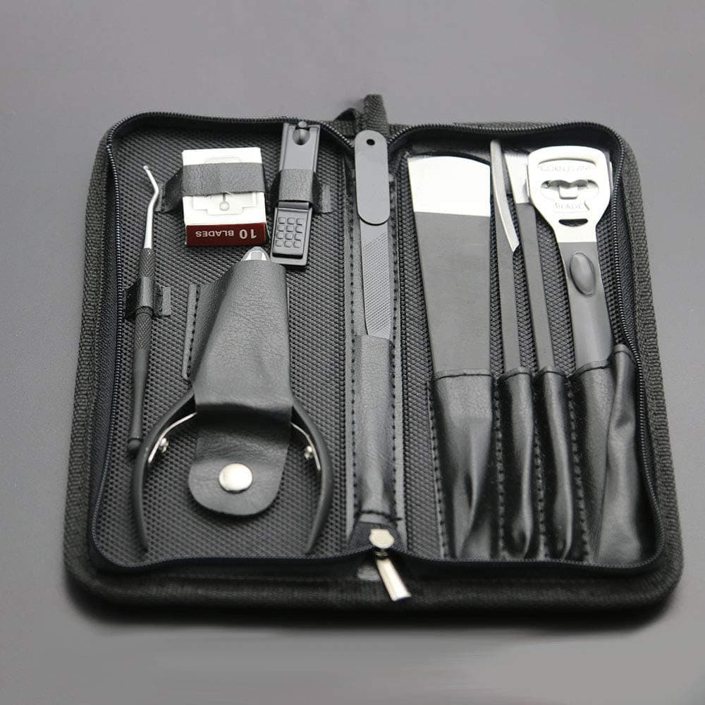 Foot Care Pedicure Callus Shaver Hard Skin Remover 10 Blades Ingrown Toenail Tools Kit, Ingrown Toenail Removal Correction Clippers, Professional Pedicure Tools (Black)…