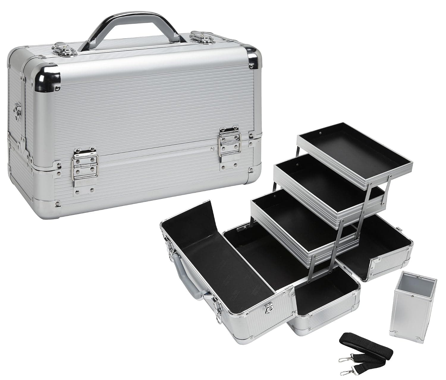 Seya Beauty Pro Aluminum Makeup Train Case w/Brush Holder - Silver