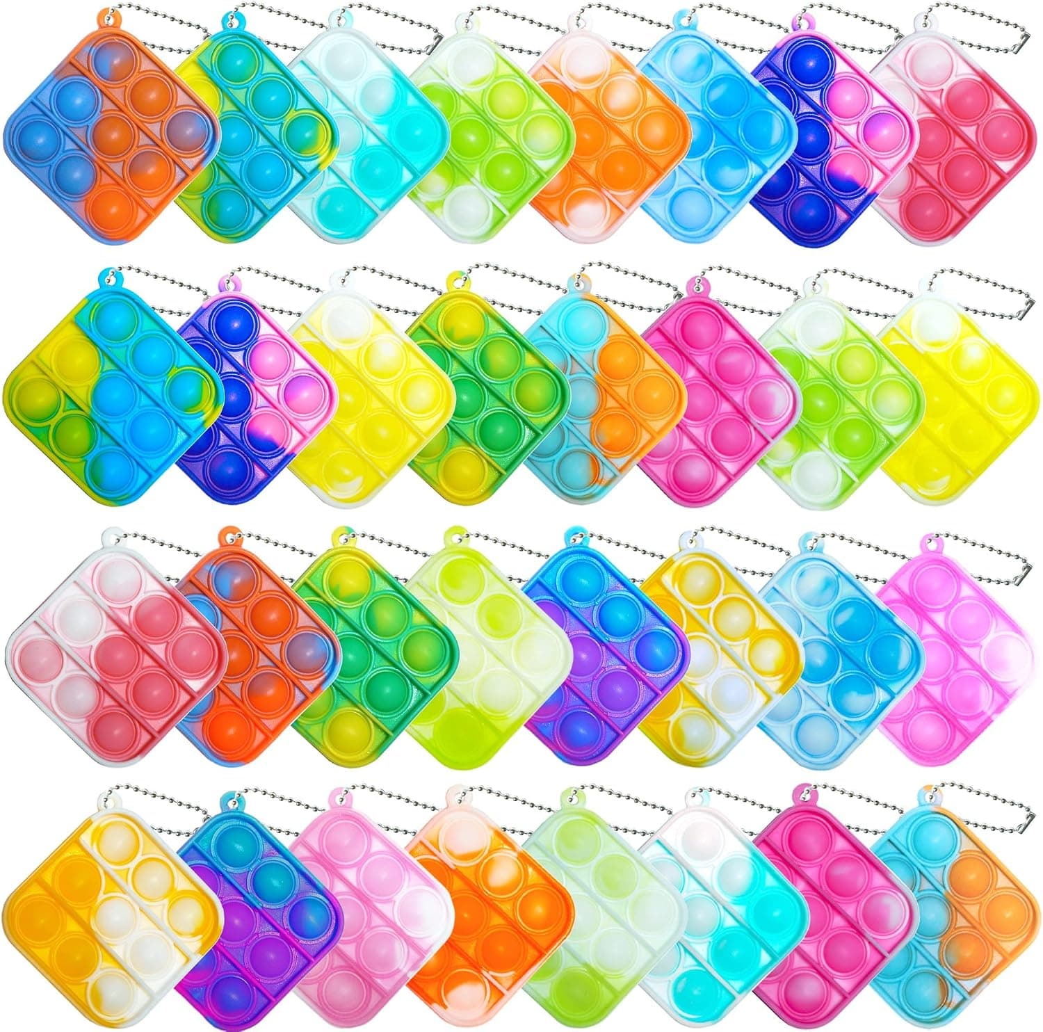 32Pcs Pop Party Favors for Kids Fidget Toy Pack Mini Keychain Bulk, Sensory Toys Stress Relief Bubble Popper, Classroom Prizes Birthday Gifts Goodie Bags Stuffers Girls Boys
