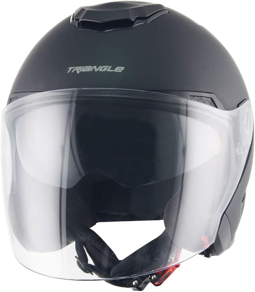 Triangle Helmets Open Face Helmet with Shield Flip Up Clear Visor (X-Large,Matte Black)