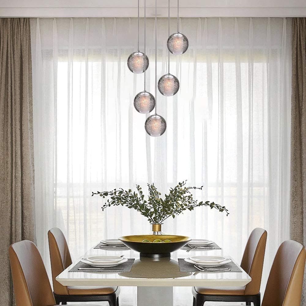 KJLARS Crystal Chandelier Modern Pendant Light LED Raindrop Ceiling Lamp Crystal Ball Hanging Fixture Lighting 5-Light G4 Staircase Living Room Hotel Hallway Foyer Entry Way