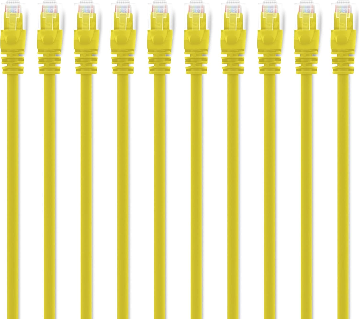 GearIT 10 Pack, Cat 6 Ethernet Cable Cat6 Snagless Patch 7 Feet - Computer LAN Network Cord, Yellow - Compatible with 10 Port Switch POE 10port Gigabit