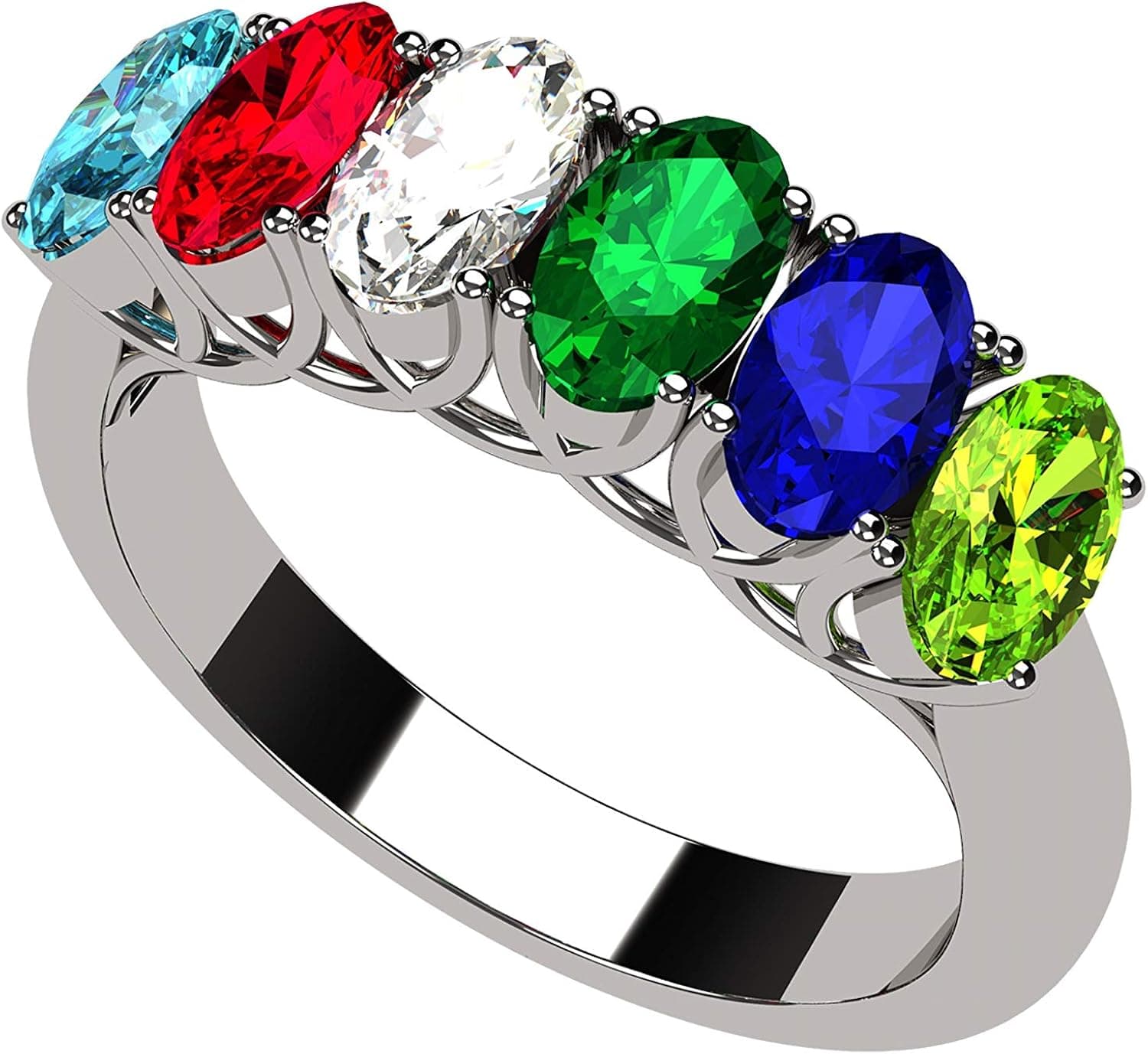 NANA Oval Cut Lucita Mothers Rings w/ 1 to 7 Simulated Birthstones in Sterling Silver or 10K Gold