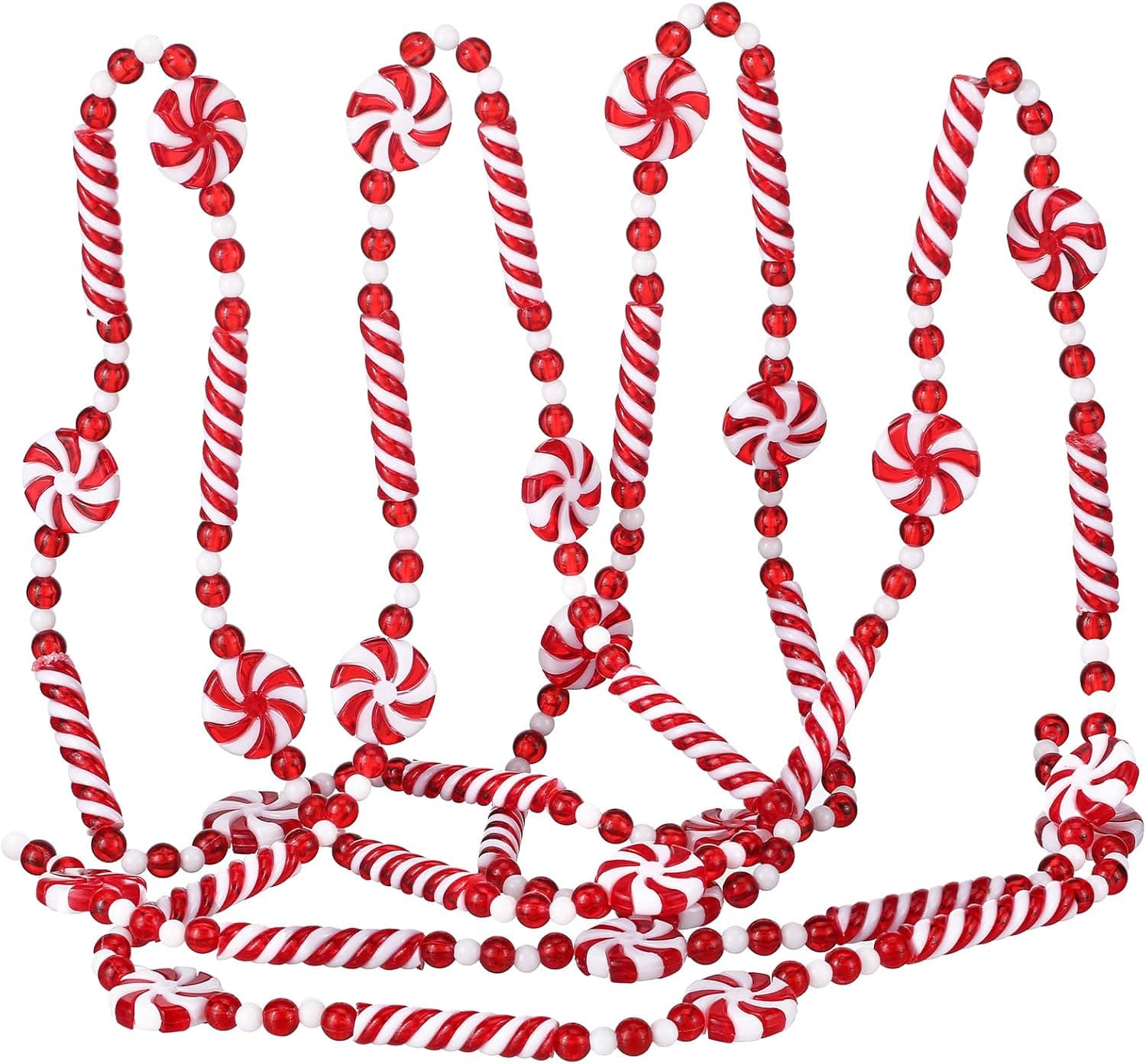Christmas Candy Plastic Candy Swirl Garland Red and White Peppermint Garland Christmas Bead Garland Xmas Tree Decorations Christmas Hanging Beads Garland for Staircase Wall Decor Party Favors (1 Pcs)