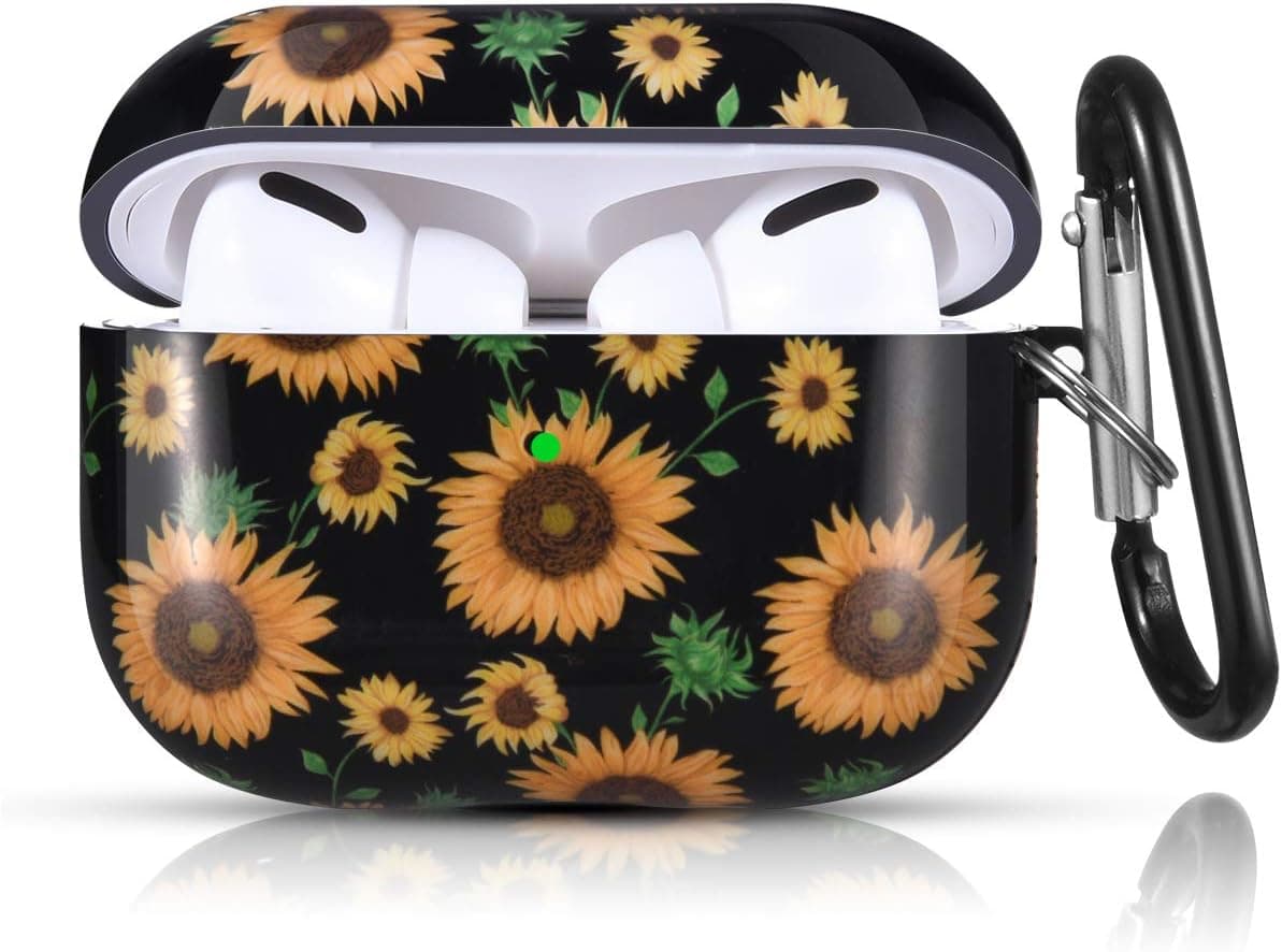 OLEBAND Airpod Pro Case Cover with Keychain and Cute Skin,Compatible with iPod Pro 2019/2021 1st Generation Hard Protective Cover,for Women and Girls,Sunflower