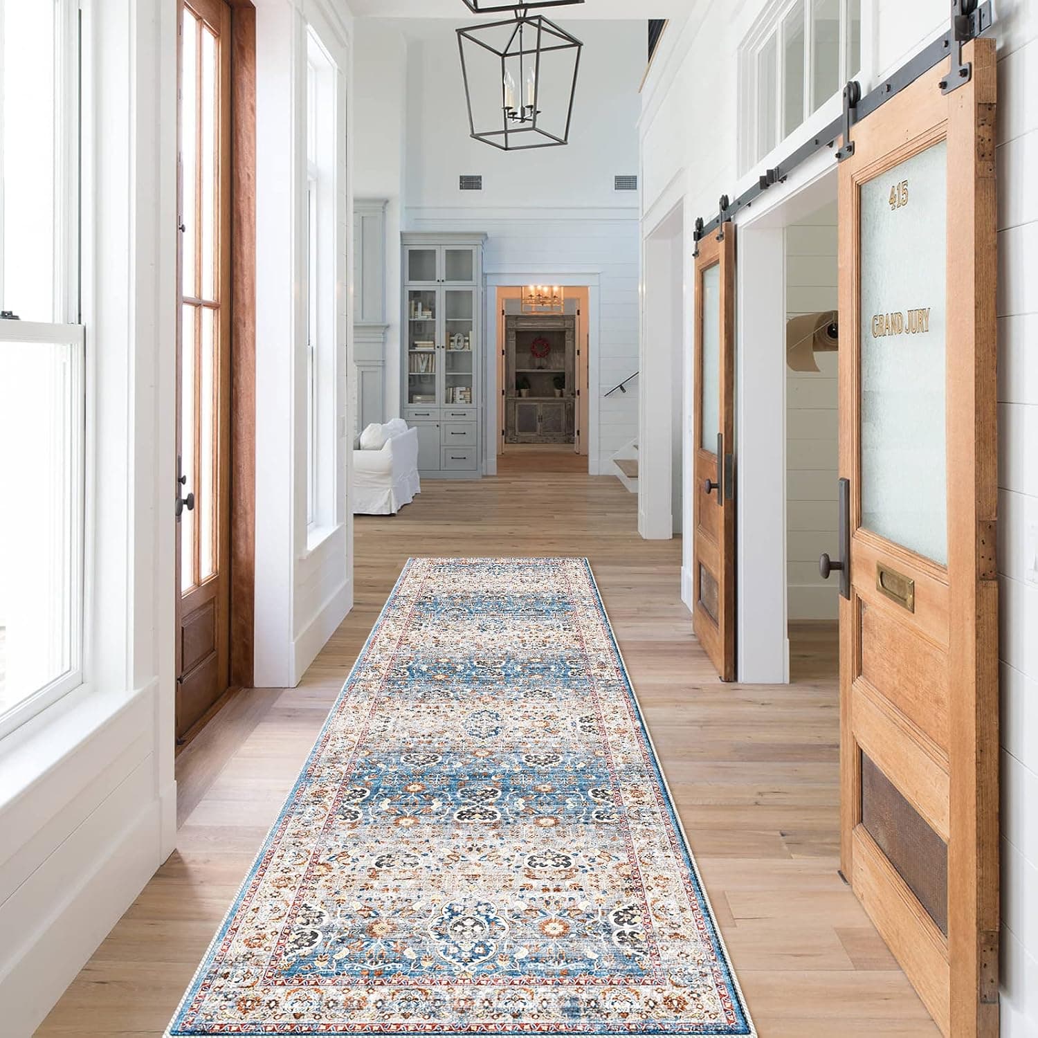HY HAO YUN LAI Non Slip Runners for Hallways,Washable Hallway Runner Rug,Long Ultra Soft Kitchen Runner Rug,Non Shedding Accent Farmhouse Runner Rugs (Blue, 2 X 7)