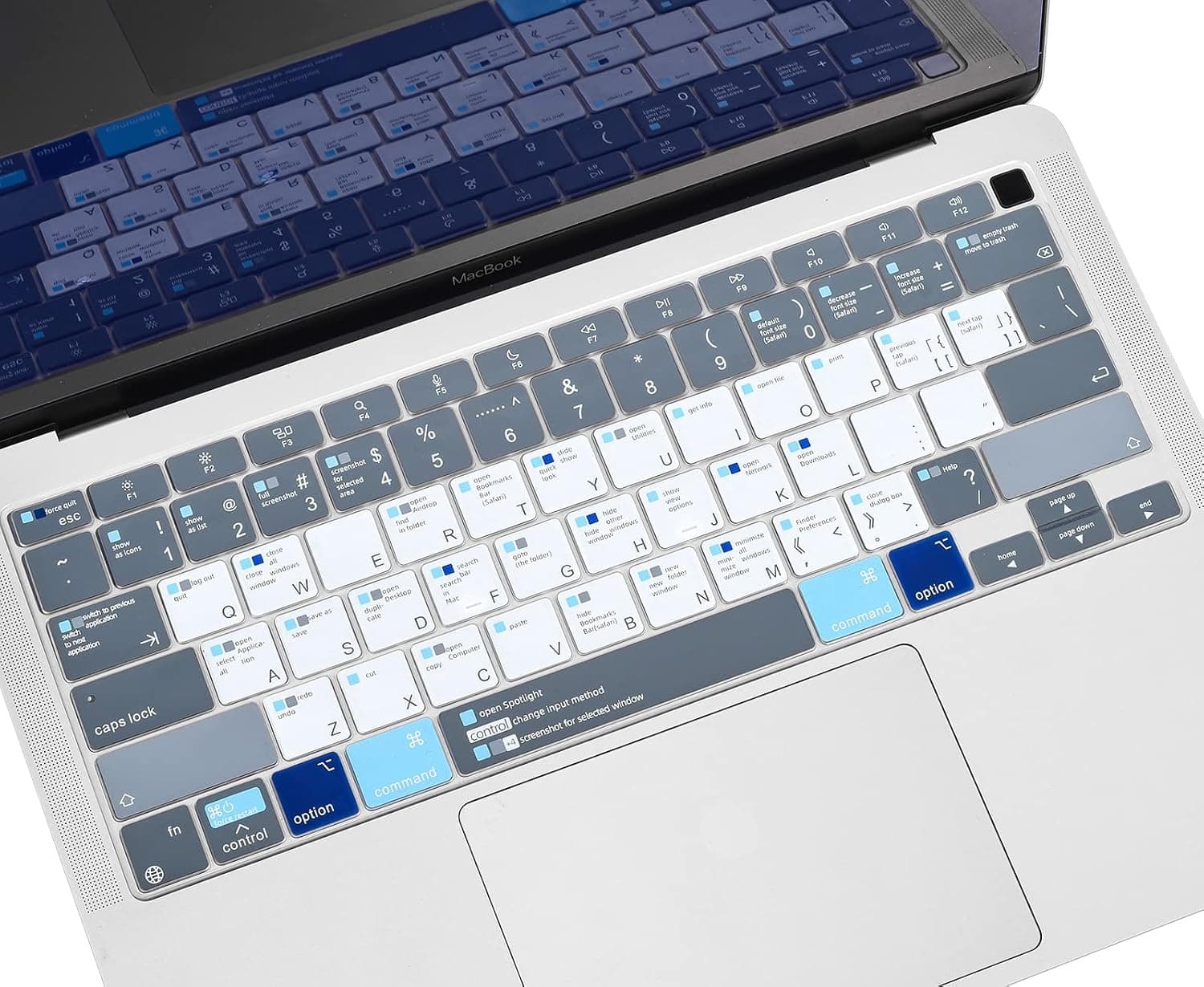 Keyboard Cover for MacBook Air 13 inch 2020 A2337 M1 A2179 with Touch ID Magic Keyboard,MacBook Air 13 Keyboard Skin with Mac OS X Shortcut Hot Keys-Mac OS X Shortcut-Bule&White