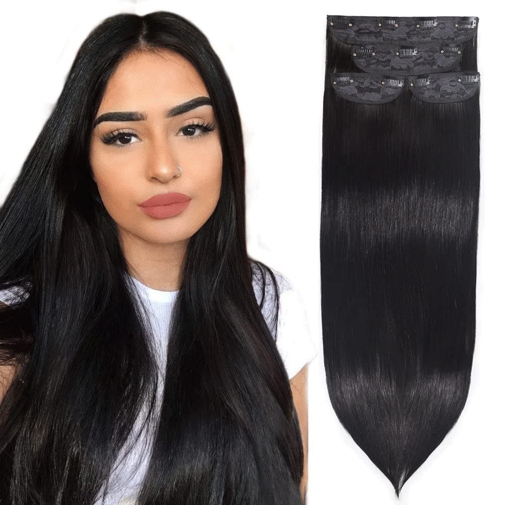 DOCUTE Natural Black Thick Hair Extensions Clip In For Women 4 Pieces, 22 Inch Full Head Long Straight Clip In On Hair Extensions Classic Hair Pieces (22", Natural Black)