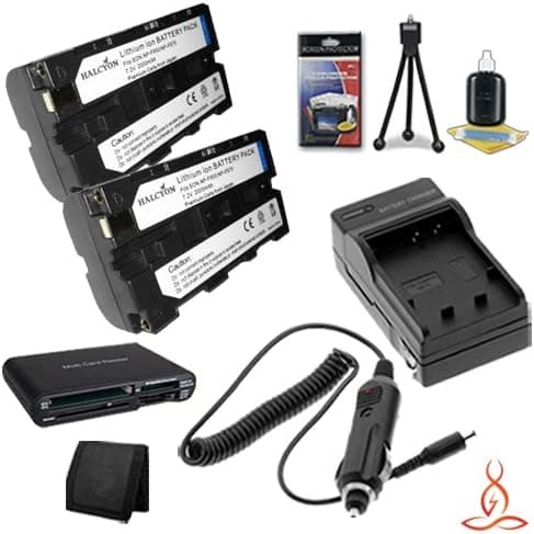 Two Halcyon 2000 mAH Lithium Ion Replacement NP-F550 Battery and Charger Kit + Memory Card Wallet + Multi Card USB Reader + Deluxe Starter Kit for Sony HVR-V1U 3-CMOS 1080i Professional HDV Camcorder and Sony NP-F550