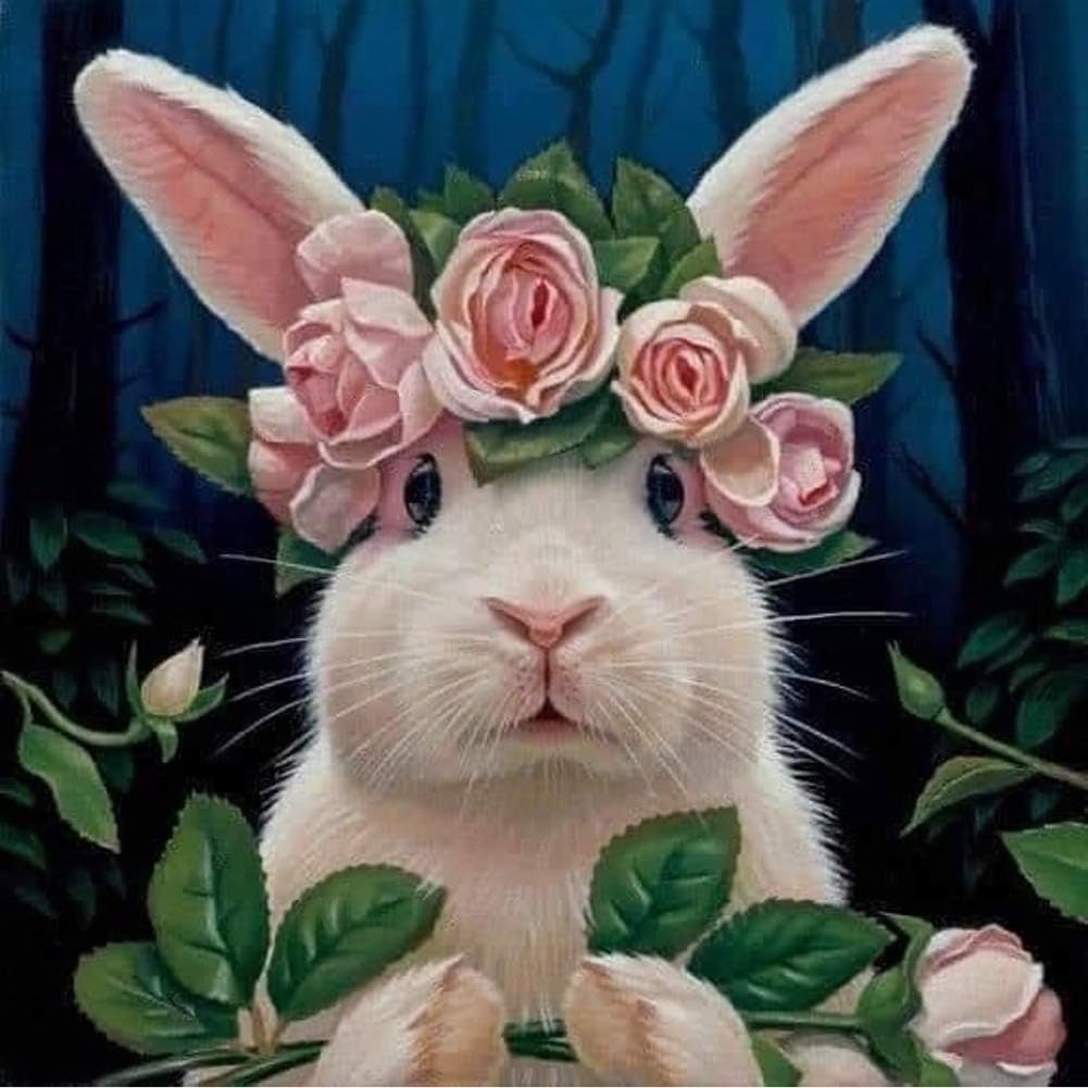 Wowdecor 5D Diamond Painting Kits, Animals Rabbit Rose Flowers, Full Drill DIY Diamond Art Cross Stitch Paint by Numbers (Rabbit)