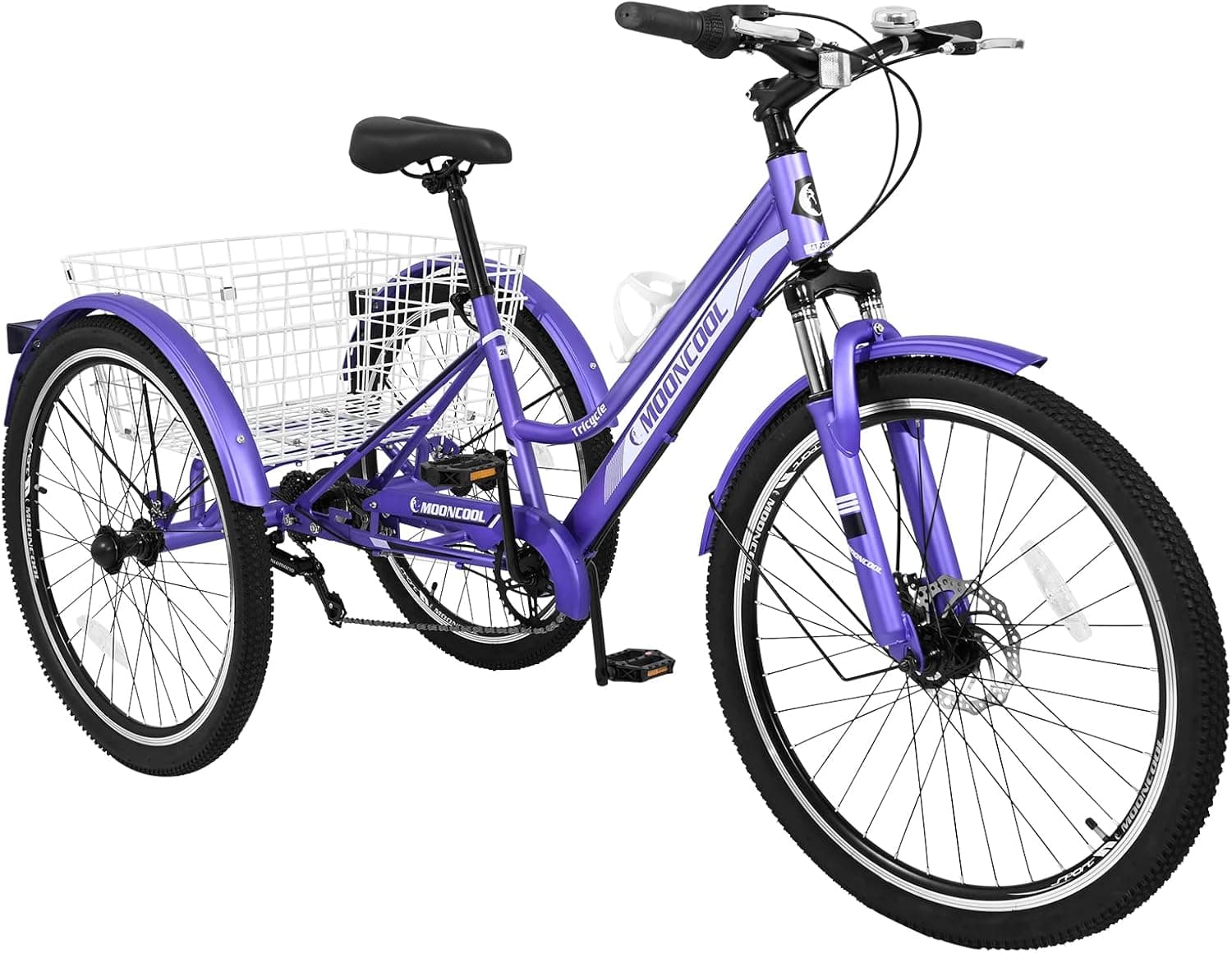 MOPHOTO Mountain Tricycle for Adults, 3 Wheeled 7-Speed Mountain Tricycle 24 inch 26 inch Men's Women's Tricycles Cruiser Bike Featuring Disc Brakes, Cargo Basket