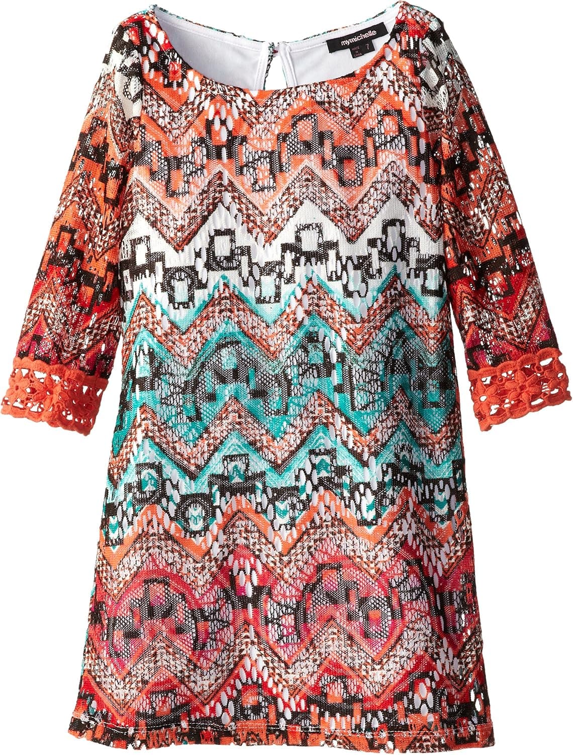 My Michelle Big Girls' Shift Dress with Crochet Detail On Sleeve