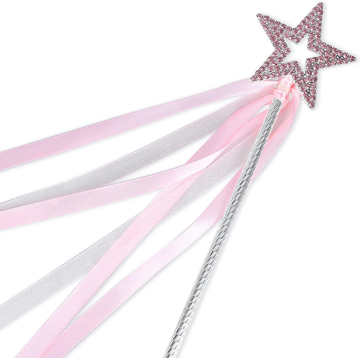 Lovelyshop Pink Crystal Metal Star Fairy Wand with Ribbon for Girls Halloween Decorations