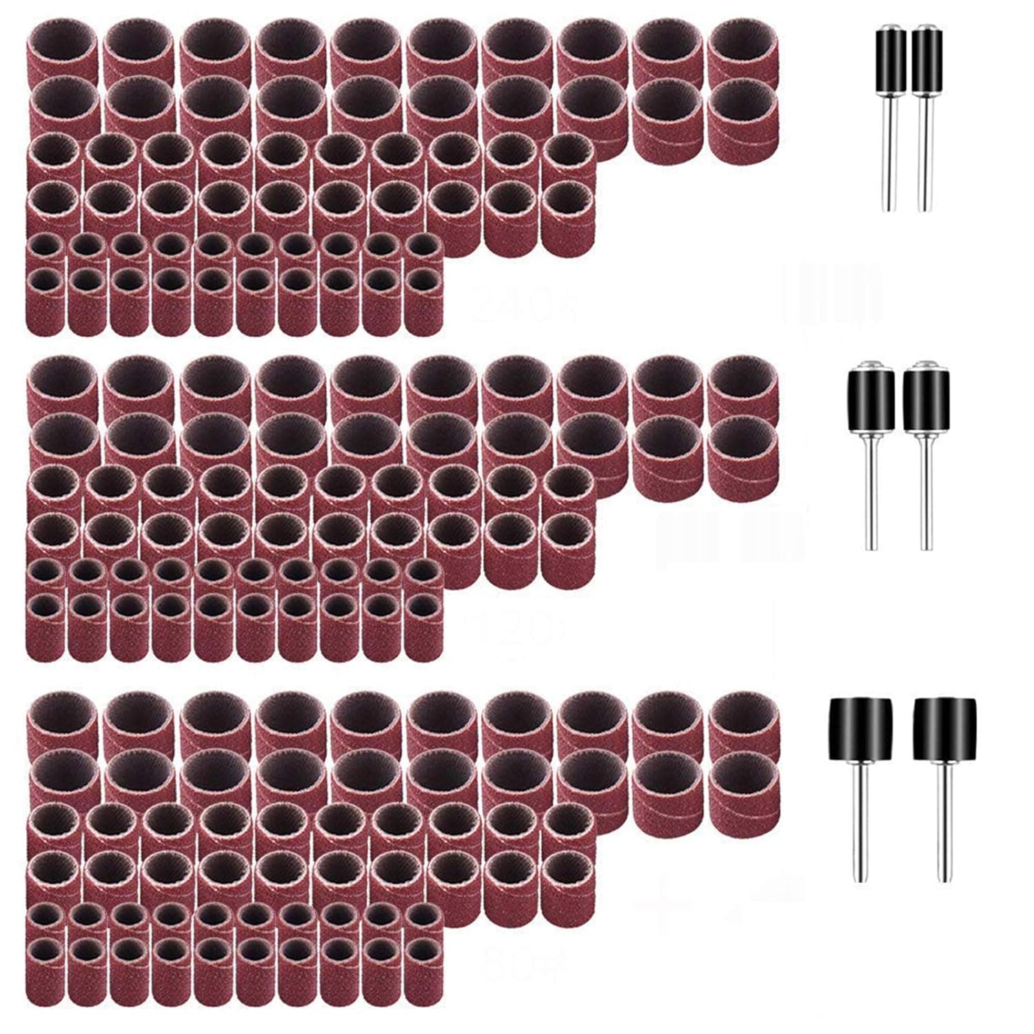Yesallwas Sanding Drum Set 186pcs Sanding Ring Bands Polisher Supplies Sand Circle Tools Grinding Head for Rotary Tools #80#120#240