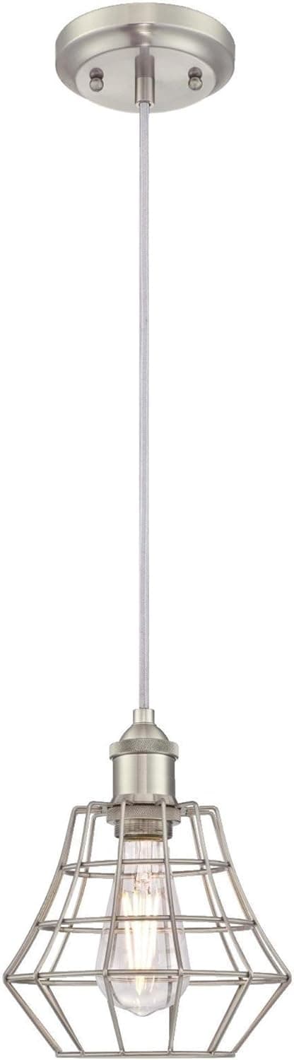 Westinghouse Lighting 6337200 Nathaniel One-Light Indoor Mini Pendant, Brushed Nickel Finish with Angled Bell Cage Shade