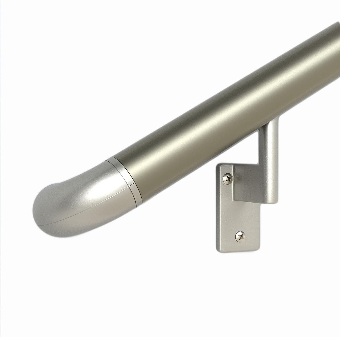 Promenaid 16 ft. Handrail Kit - Complete Indoor/Outdoor Hand Rail Kit for Steps – Champagne Anodized Aluminum with 7 Matte Nickel Wall Brackets and ADA Returns – 1.6” Round