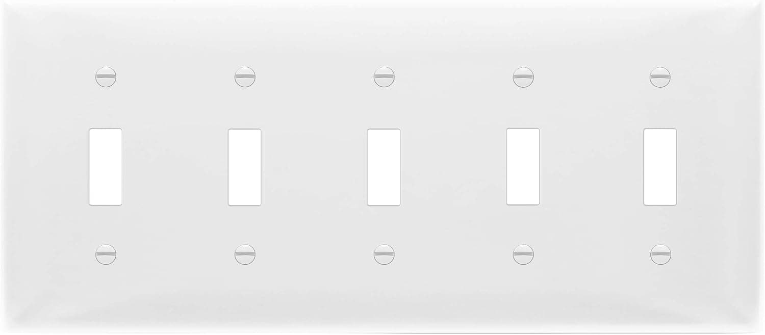 ENERLITES Toggle Light Switch Wall Plate, Gloss Finish, 5-Gang 4.50" x 10.03", Unbreakable Polycarbonate Thermoplastic, UL Listed, 8815-W, White