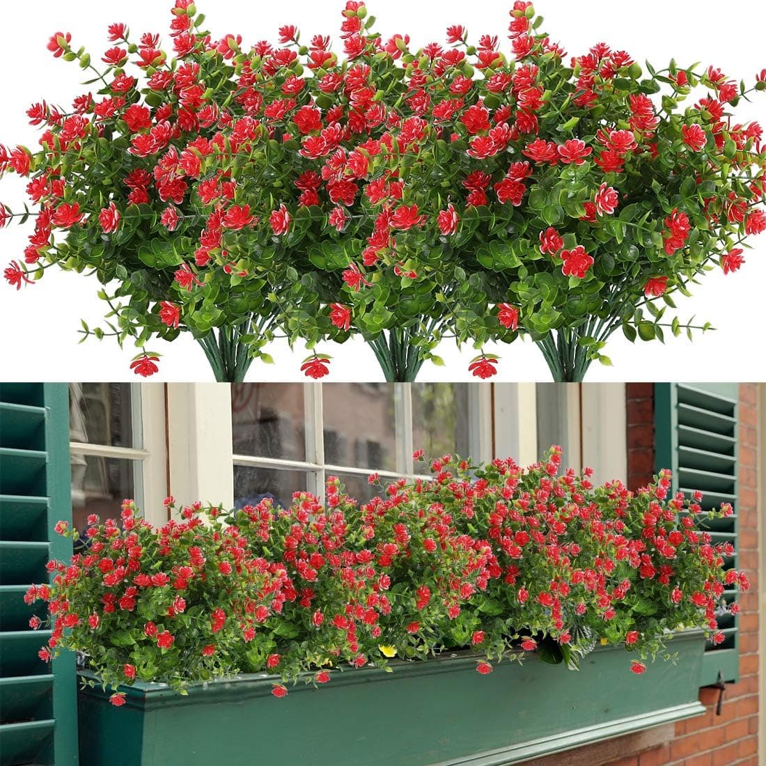 HAPLIA 20 Bundles Artificial Flowers, Fake Artificial Greenery UV Resistant No Fade Faux Plastic Plants for Wedding Bridle Bouquet Indoor Outdoor Home Garden Kitchen Office Table Vase (Red)